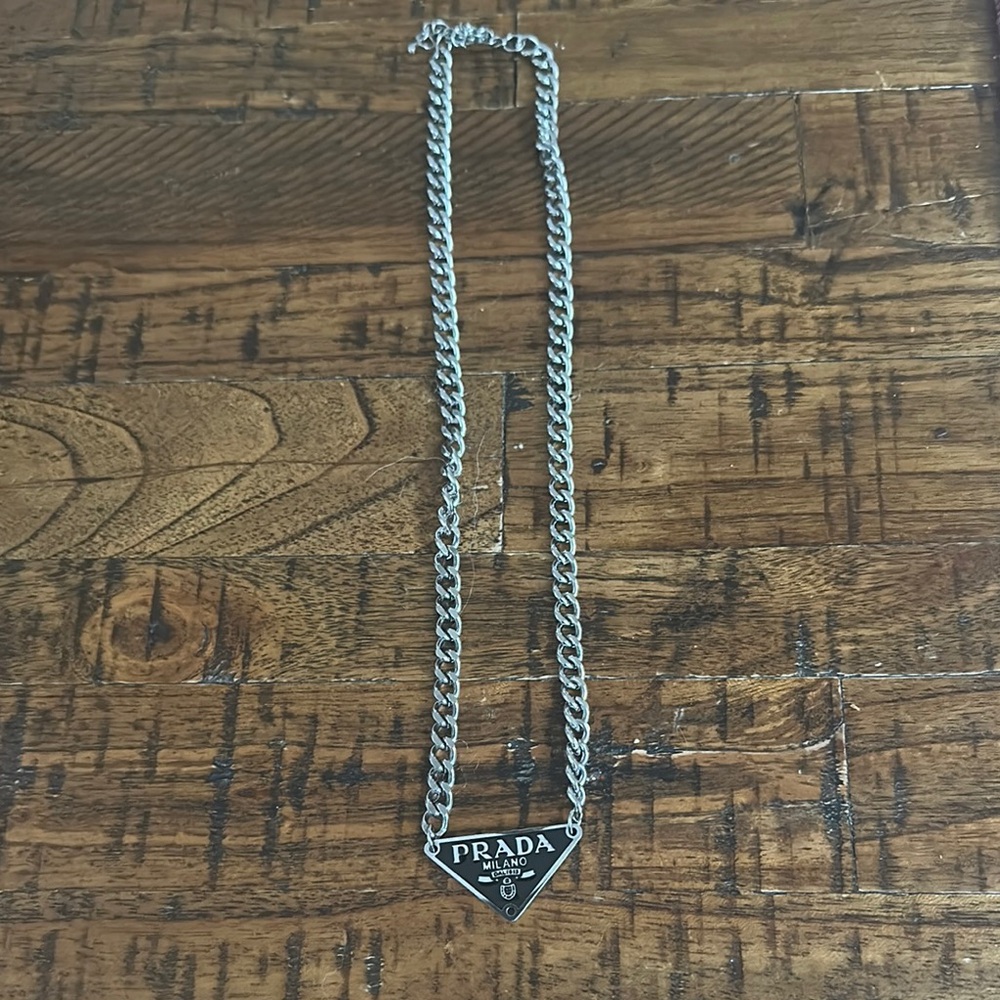 Prada Silver Logo Chain Necklace